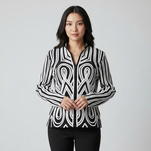 OBSTINEE | Black & White Mesh Geometric 3D Jacket Sz 14